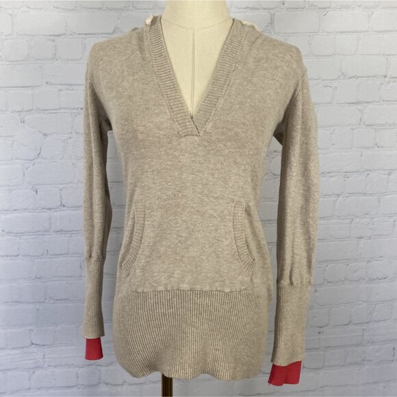 ⭐ 3/$15 Vintage Y2K Ashley Medium Tan Pink Hooded Sweatshirt With Pouch Pocket - Picture 1 of 8